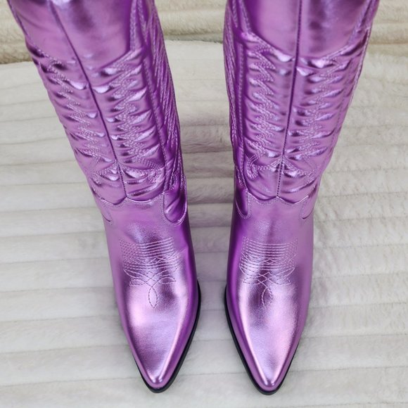 Disco Cowboy Metallic Lilac Purple Western Cowgirl Boots New - Picture 7 of 9